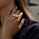 18K Gold-Plated Orb & Pearl Open Ring - Trendsi - Flyclothing LLC