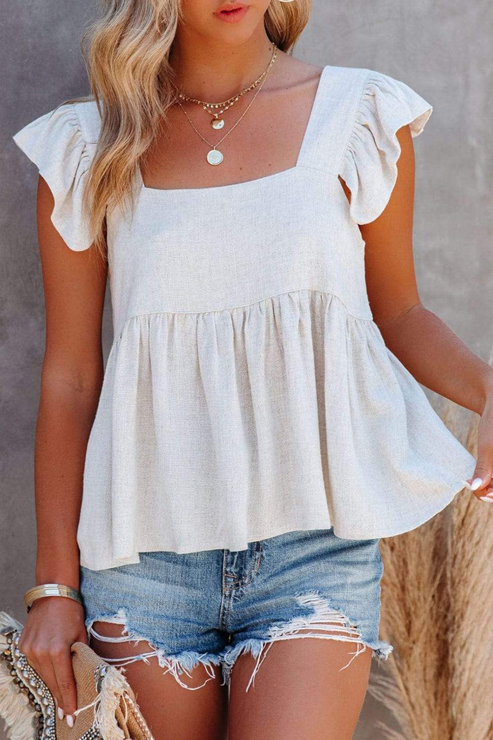 Full Size Ruffled Square Neck Cap Sleeve Blouse - Trendsi - Flyclothing LLC