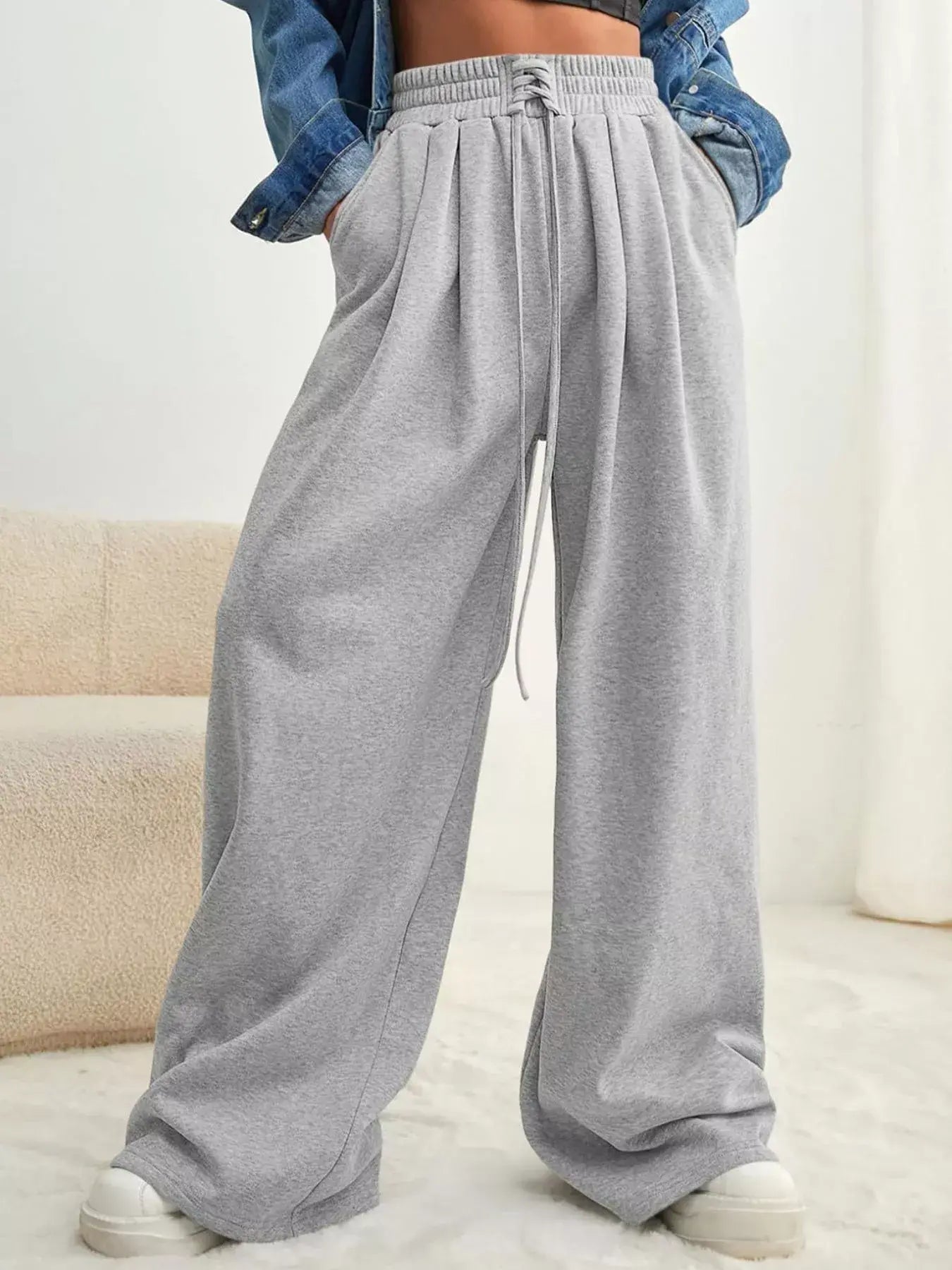 Drawstring Waist Wide Leg Pants - Trendsi - Flyclothing LLC