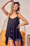 BiBi Popcorn Waffle Knit with Buttoned Front Cami Top - Trendsi - Flyclothing LLC