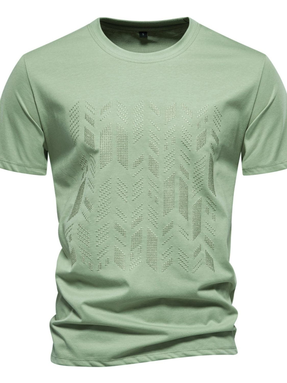 Men's Round Neck Geometric Embroidered T-Shirt - Trendsi