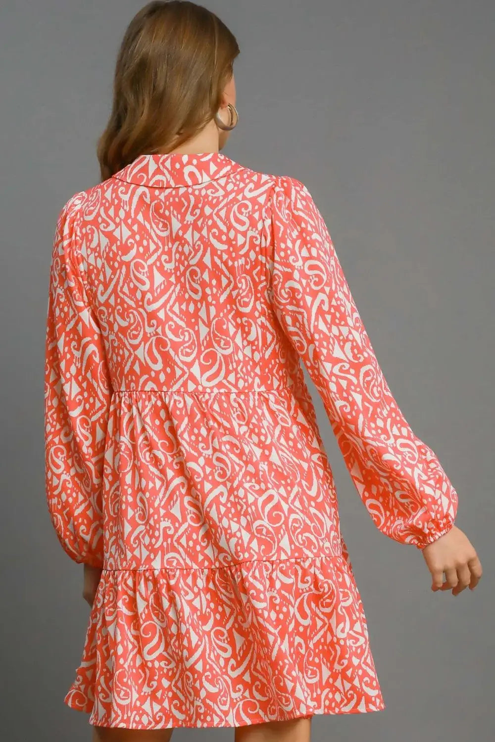 Umgee Full Size Two Tone Print Balloon Sleeve Tiered Dress Plus Size - Trendsi - Flyclothing LLC