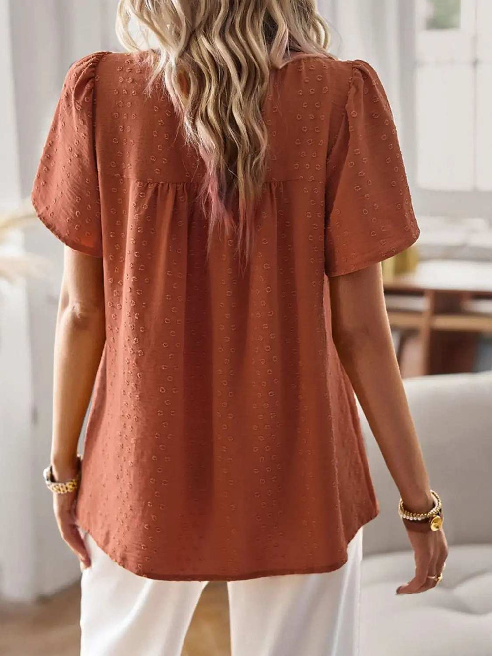 Lace Detail Round Neck Short Sleeve Blouse - Trendsi - Flyclothing LLC