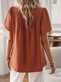Lace Detail Round Neck Short Sleeve Blouse - Trendsi - Flyclothing LLC