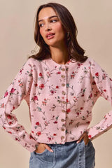 SO ME Floral Print Button Front Sweater Cardigan Top - Trendsi - Flyclothing LLC
