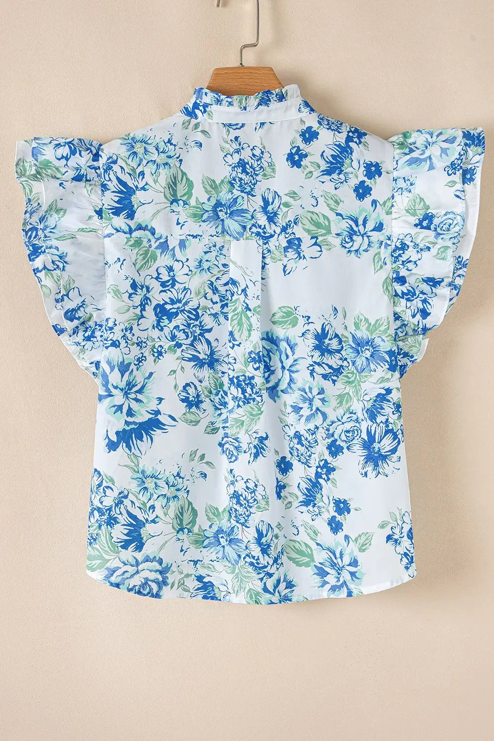 Floral Print Ruffle Sleeve Frilly Button Up Shirt - Trendsi - Flyclothing LLC
