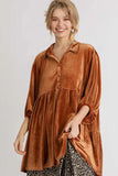 Umgee Full Size Button Down Tiered Back High Low Shirt - Trendsi