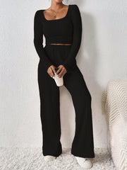 Scoop Neck Long Sleeve Top and Pants Set - Trendsi