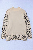 Slit Leopard Mock Neck Dropped Shoulder Sweater - Trendsi - Flyclothing LLC