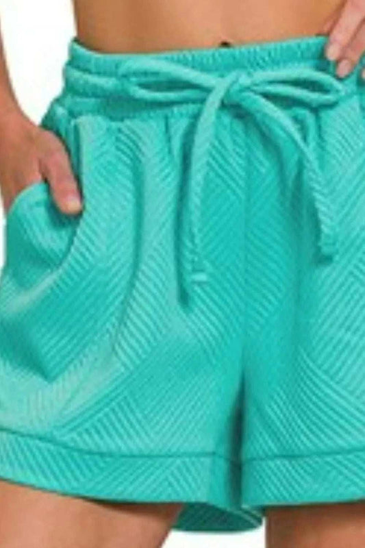 Zenana Textured Knit Jacquard Drawstring Shorts - Trendsi - Flyclothing LLC
