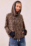 BiBi Leopard Print Waffle Half Zip Up Hoodie W Pocket - Trendsi - Flyclothing LLC