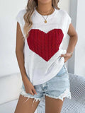 Cable Knit Heart Round Neck Cap Sleeve Knit Top - Trendsi - Flyclothing LLC