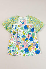 Printed Round Neck Puff Sleeve Blouse - Trendsi - Flyclothing LLC