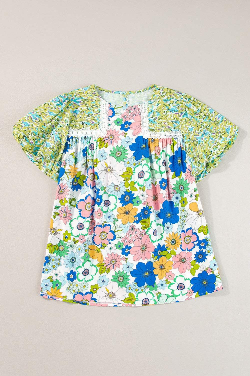 Printed Round Neck Puff Sleeve Blouse - Trendsi - Flyclothing LLC