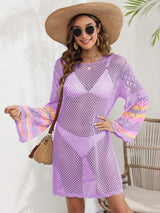 Openwork Contrast Long Sleeve Cover-Up - Trendsi - Flyclothing LLC