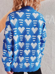 Heart Contrast Long Sleeve Dropped Shoulder Sweater - Trendsi