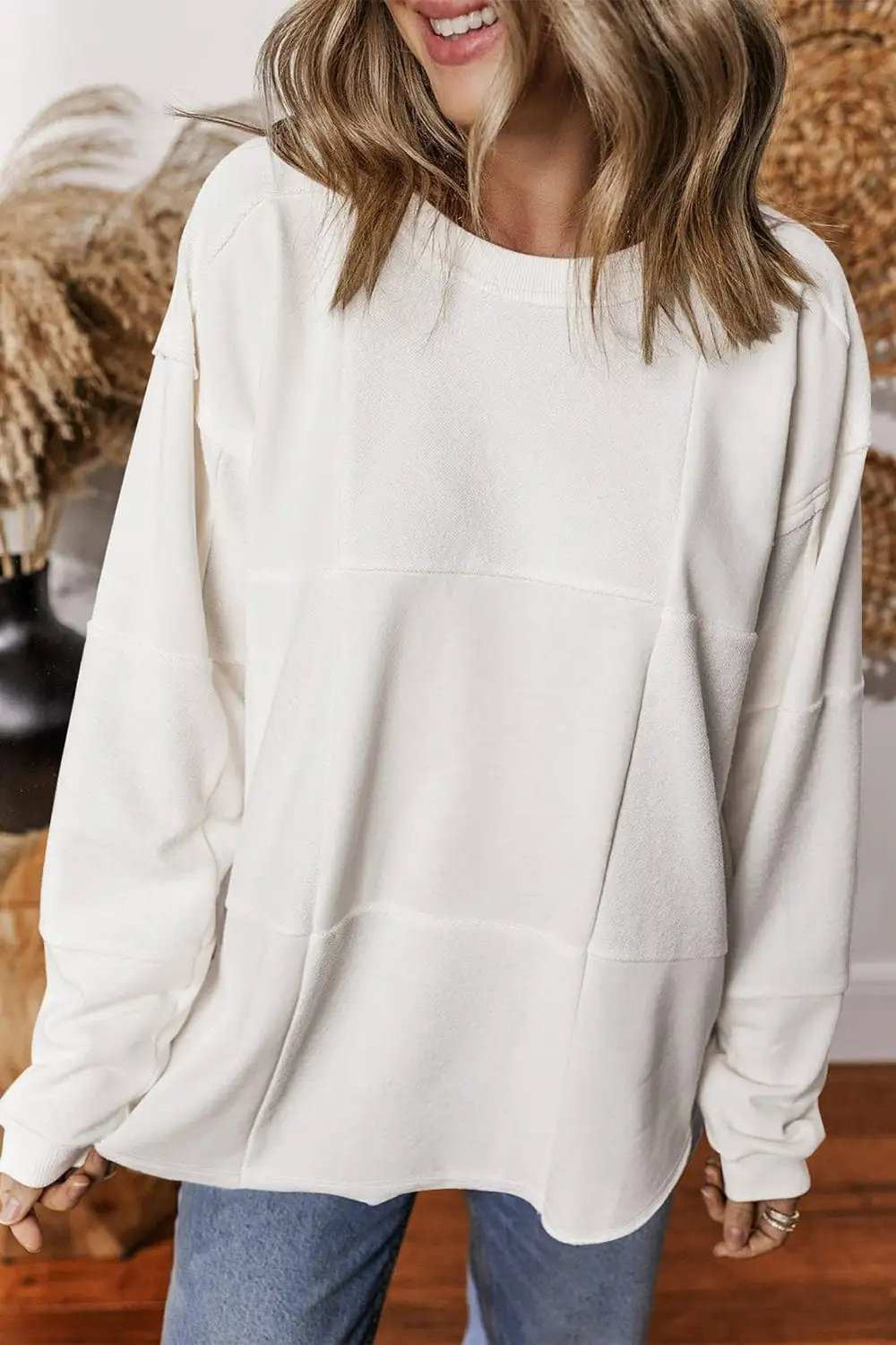 Round Neck Long Sleeve Sweatshirt - Trendsi - Flyclothing LLC