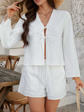 Devine Double Tied V-Neck Top and Shorts Set - Trendsi - Flyclothing LLC