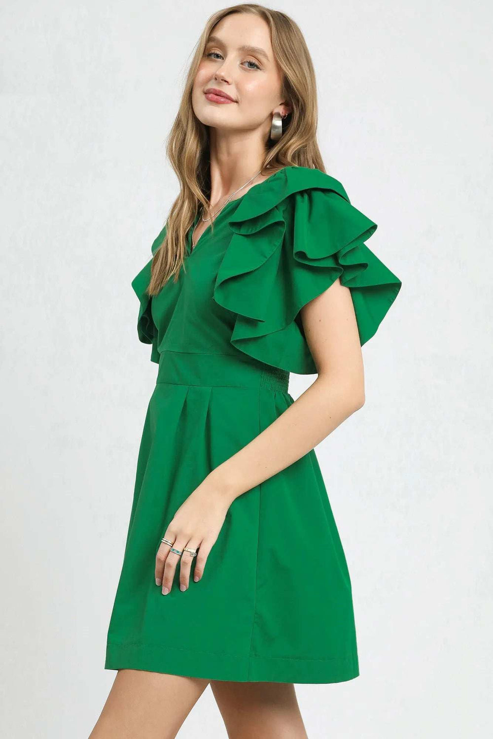 Umgee Double Ruffle Sleeve Fit and Flare Dress - Trendsi - Flyclothing LLC