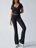 Devine Short Sleeve Top and Bootcut Legging Set - Trendsi - Flyclothing LLC