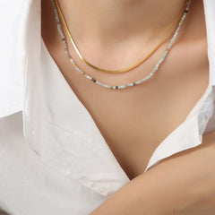 Beaded Titanium Steel Double-Layered Necklace - Trendsi
