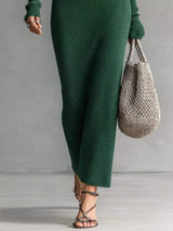 Hooded Knit Maxi Dress with Button-Up Placket and Chest Pockets - Trendsi - Flyclothing LLC
