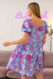 BiBi Floral Puff Sleeve Mini Dress - Trendsi - Flyclothing LLC