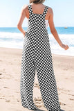 Checkered Print Pocketed Wide Leg Jumpsuit - Trendsi