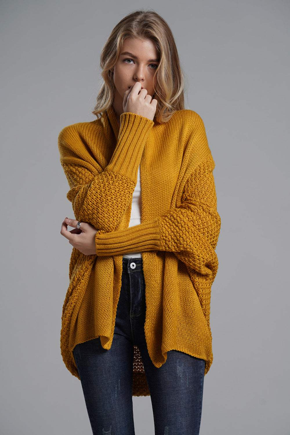 Open Front Batwing Sleeve Cardigan - Trendsi - Flyclothing LLC