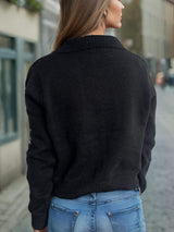 Pearl Trim Collared Neck Long Sleeve Cardigan - Trendsi - Flyclothing LLC