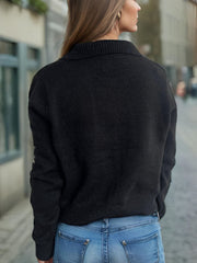 Pearl Trim Collared Neck Long Sleeve Cardigan - Trendsi