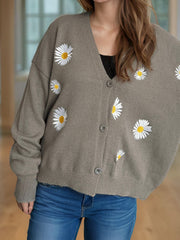 Daisy Button Up V-Neck Cardigan - Trendsi