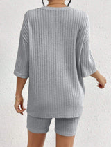 Ribbed Round Neck Top and Shorts Set - Trendsi - Flyclothing LLC