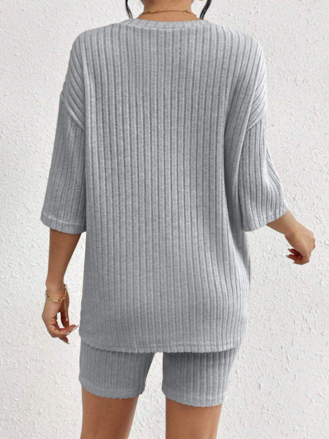Ribbed Round Neck Top and Shorts Set - Trendsi - Flyclothing LLC