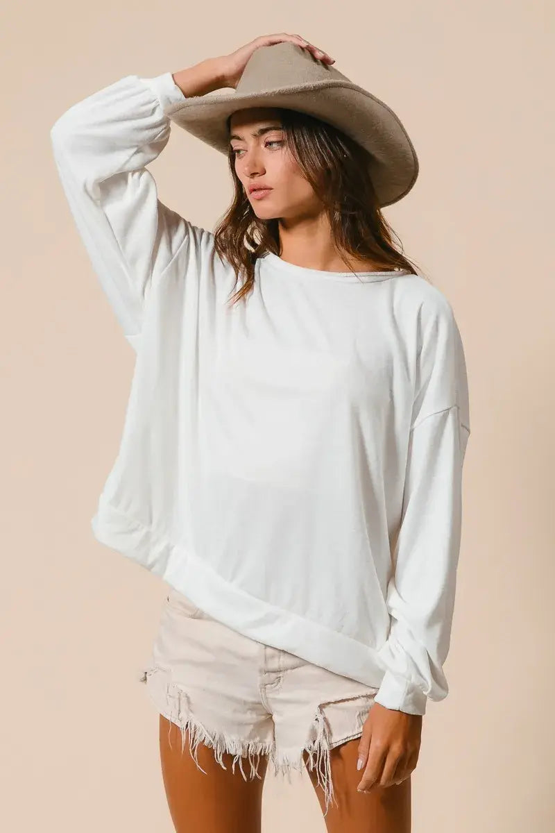 BiBi Loop Terry Pull Over With Cut Edge Band - Trendsi - Flyclothing LLC