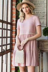 Heimish Full Size Solid Mini Tiered Dress with Pompom Lace Plus Size - Trendsi - Flyclothing LLC