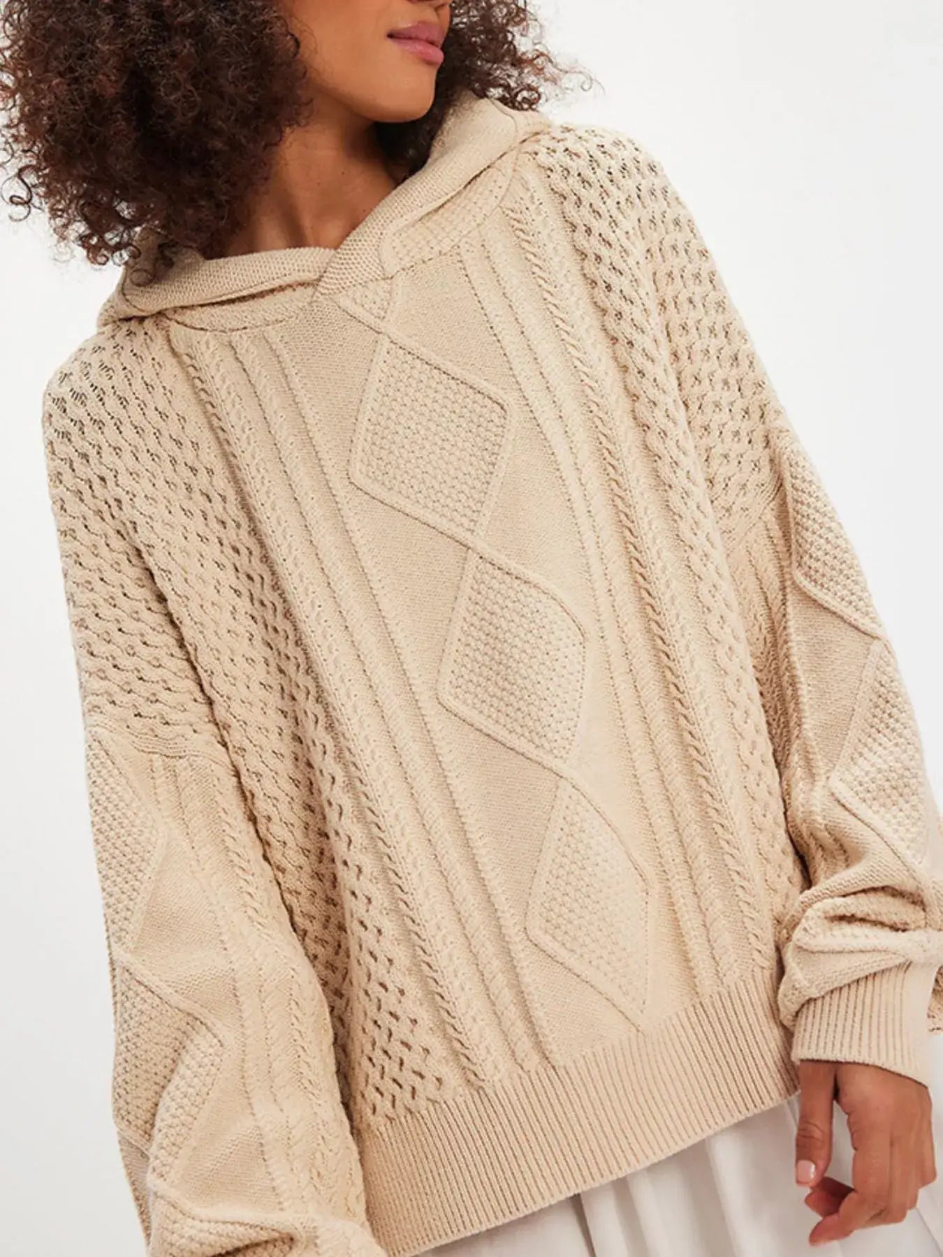 Texture Knit Long Sleeve Hooded Sweater - Trendsi - Flyclothing LLC