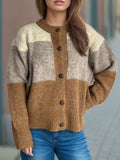 Color Block Round Neck Button Up Cardigan - Trendsi - Flyclothing LLC