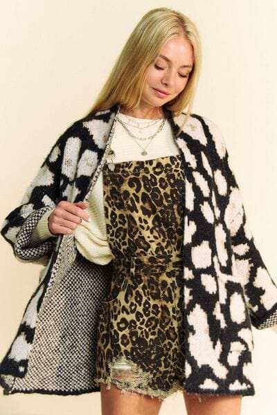 Davi & Dani Leopard Open Front Long Sleeve Cardigan - Trendsi - Flyclothing LLC