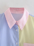 Pocketed Color Block Long Sleeve Shirt - Trendsi