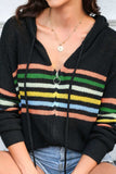 Striped Zip Up Hooded Sweater Cardigan - Trendsi - Flyclothing LLC