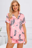 Printed Button Up Short Sleeve Top and Shorts Lounge Set - Trendsi
