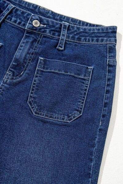 Front Pocket Patch High Waisted Wide Leg Jeans - Trendsi - Flyclothing LLC