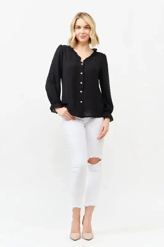 And The Why Polka Dot Ruffle Detailed Blouse Top - Trendsi - Flyclothing LLC