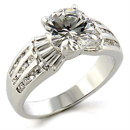 96313 - Rhodium Brass Ring with AAA Grade CZ in Clear - Alamode - Flyclothing LLC