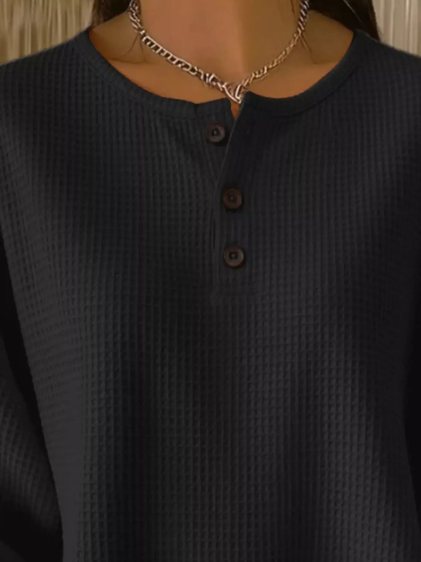 Full Size Casual Waffle Knit Button Detail Pullover Plus Size - Trendsi - Flyclothing LLC