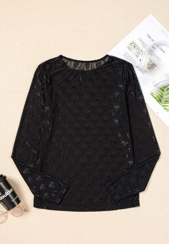 Bow Round Neck Long Sleeve Top - Trendsi - Flyclothing LLC