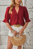 Notched Half Sleeve Blouse - Trendsi - Flyclothing LLC