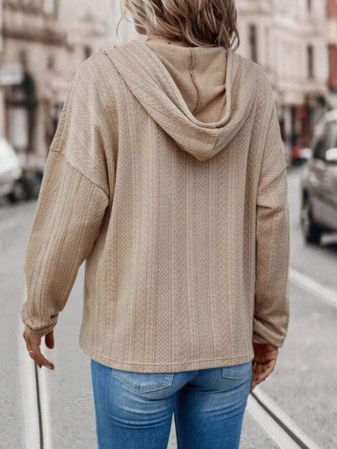 Drawstring Dropped Shoulder Long Sleeve Hoodie - Trendsi - Flyclothing LLC