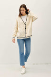 Be Cool Contrast Trim Cable-Knit V-Neck Cardigan - Trendsi - Flyclothing LLC